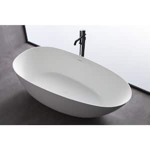 70.86 in. Stone Resin Flatbottom Solid Surface Freestanding Not Whirlpool Soaking Bathtub in White with Drain