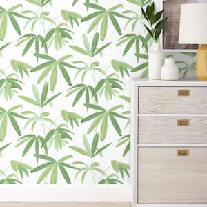 Palm Leaf White and Green combination Non-Pasted Wallpaper Roll (Covers approximately 52 square feet continuous)