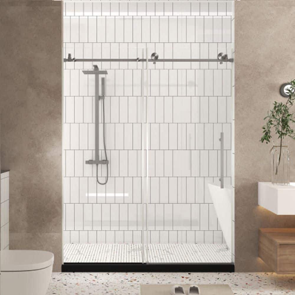 56-60 in. W x76 in. H Sliding Frameless Shower Door in Brushed Nickel Finish with Clear Glass price history on PriceWatchPro