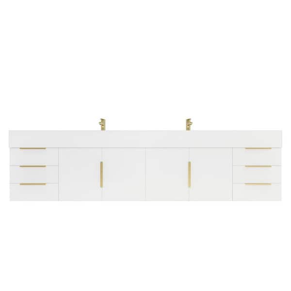 Bethany 84 in. W x 20 in. D x 22 in. H Double Sink Floating Bath Vanity in High Gloss White with White Acrylic Top