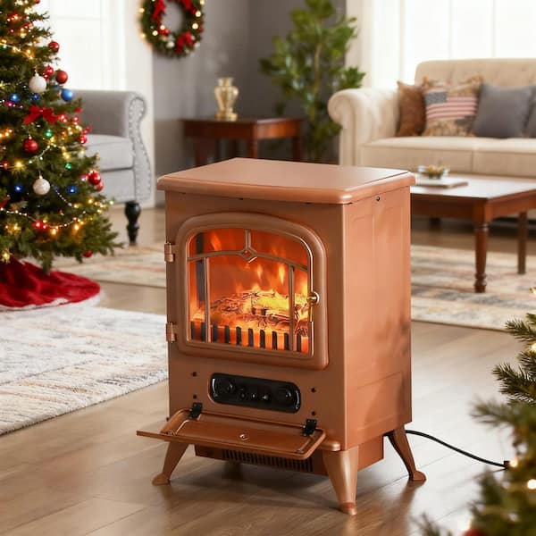 16.3 in. Freestanding Electric Fireplace with Realistic LED Flames and Logs, and Overheating Protection in Dark Brown
