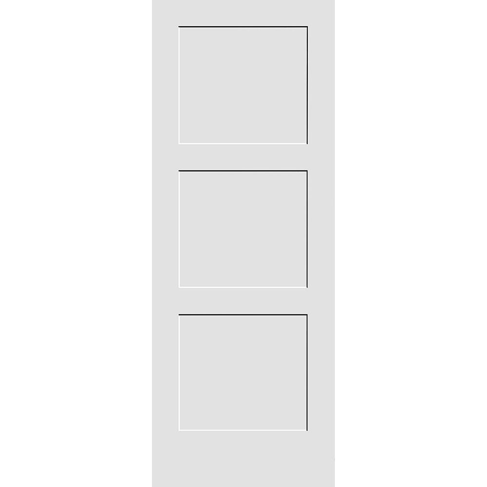 18 in. x 80 in. 3-Panel Wood Core White Primed Smooth MDF Interior Door Sla