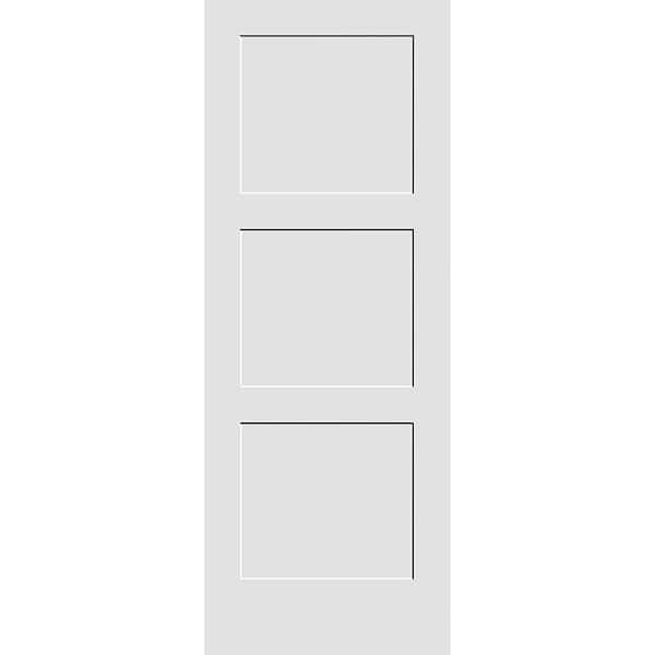 34 in. x 80 in. 3-Panel Wood Core White Primed Smooth MDF Interior Door Slab