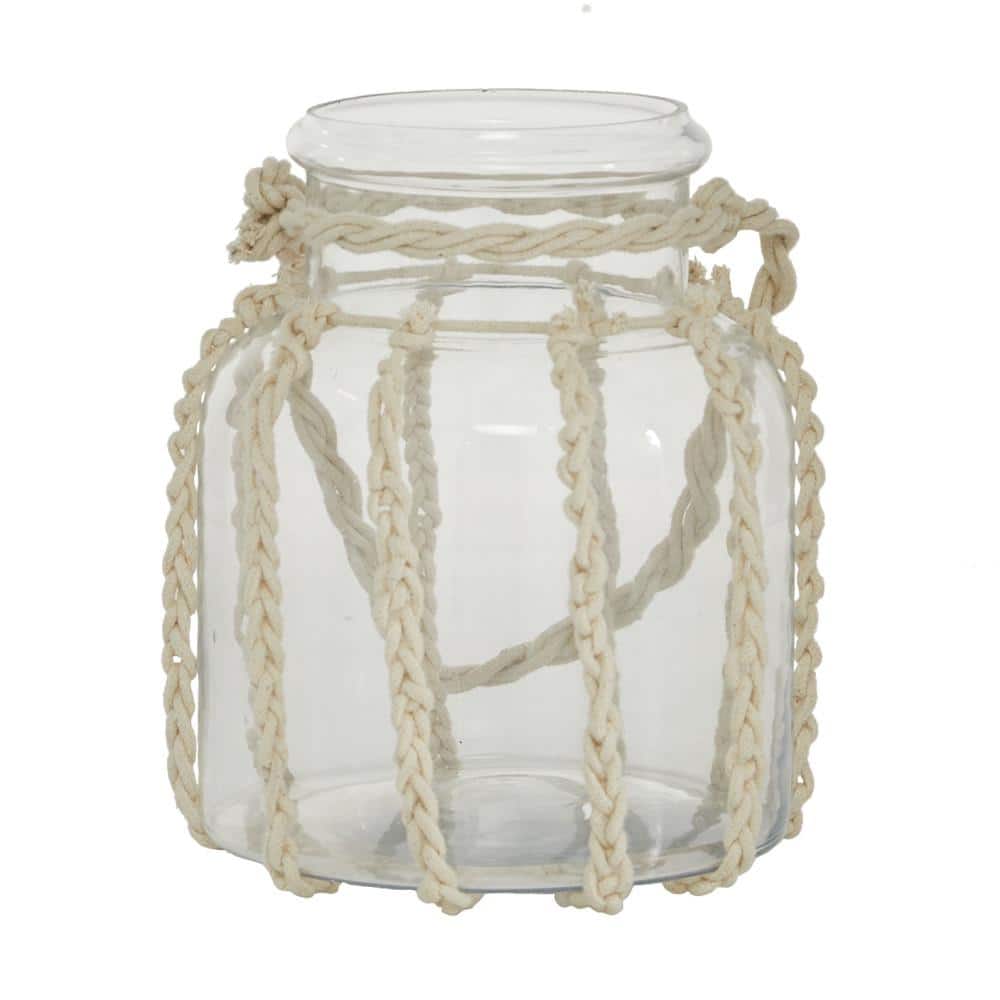 Coastal Charm Wooden Hanging Candle Lantern, 8" Clear Glass