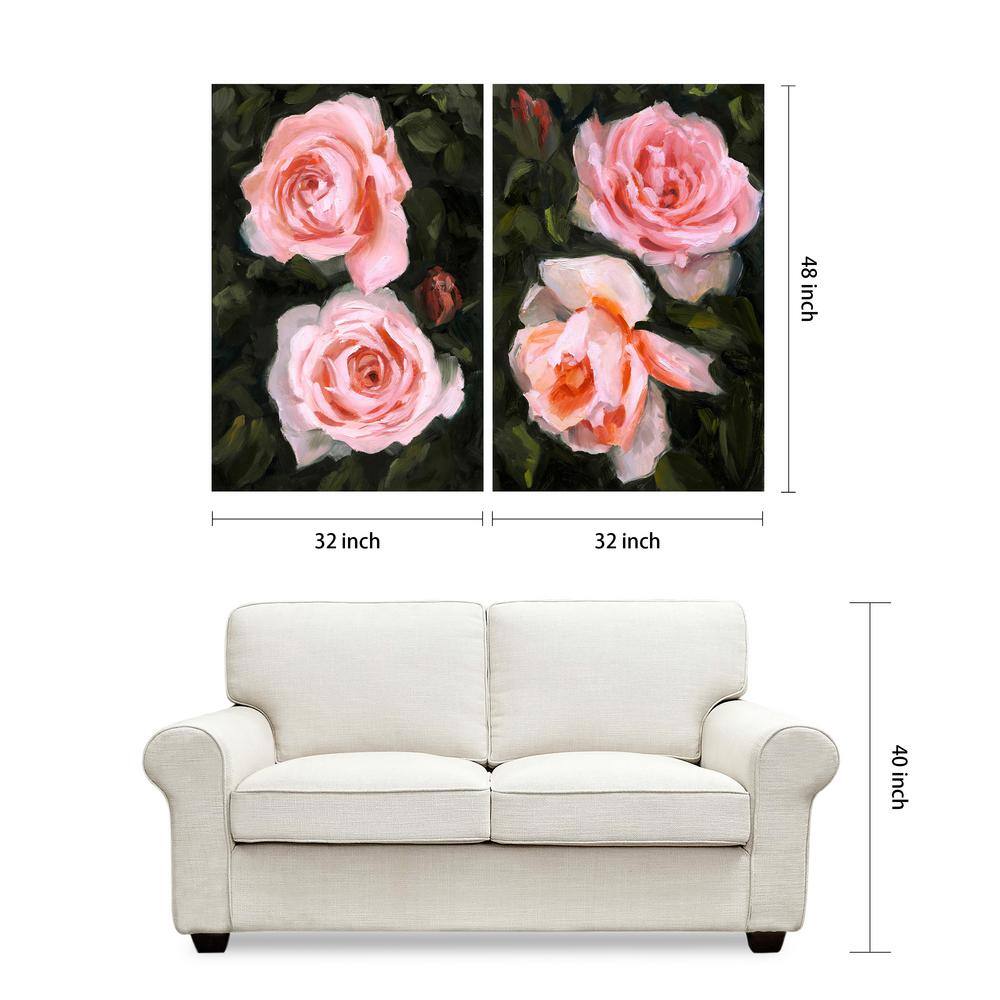 Ethereal Roses Pink and Green Tempered Glass Wall Art Set