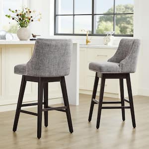 Martin 30 in. Pebble Gray High Back Solid Wood Frame Swivel Bar Stool with Faux Leather Seat(Set of 2)
