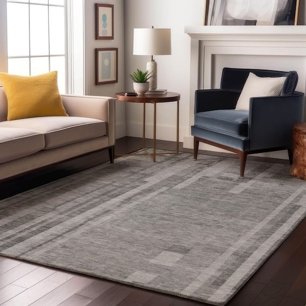 Mayfield Premium Machine Washable Abstract AMF1063 Gray 8 ft. x 10 ft. Area Rug