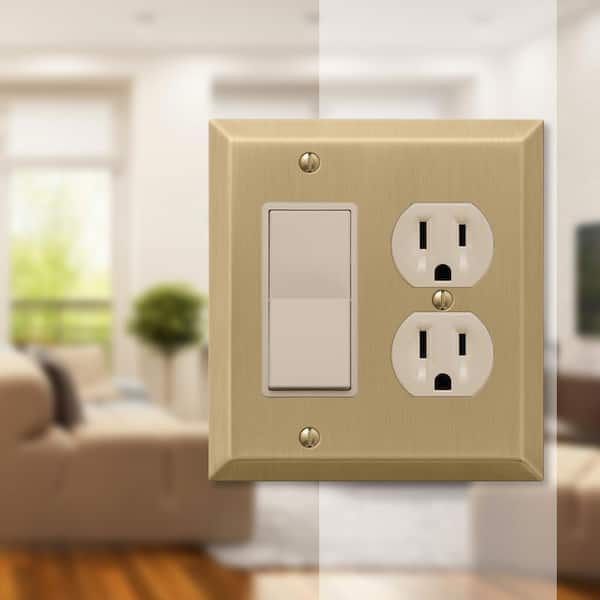 Metallic 2 Gang 1-Duplex and 1-Rocker Steel Wall Plate - Brushed Bronze