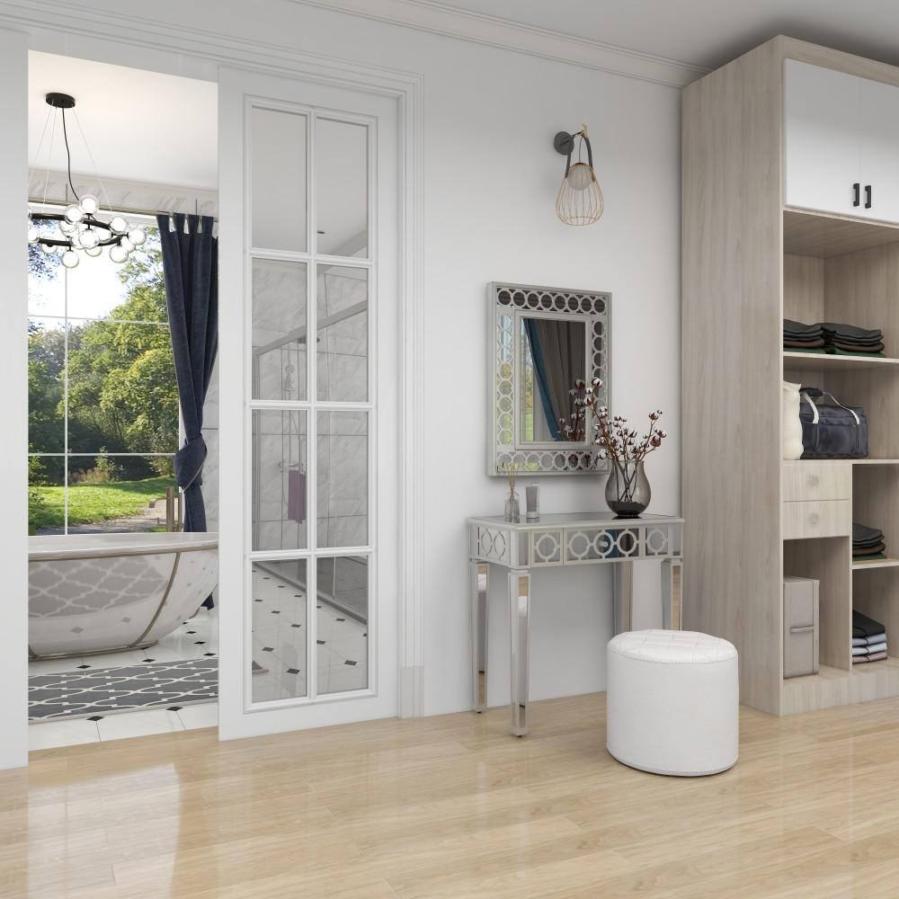 Silver Mirrored Wood and Glass Console Table with Storage