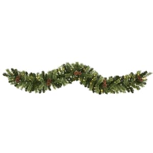 6 ft. Pre-Lit Christmas Artificial Garland with 50 Clear LED Lights and Pine Cones