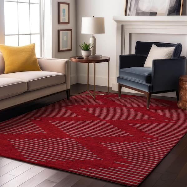 Mayfield Premium Machine Washable Abstract AMF1017 Red 10 ft. x 14 ft. Area Rug