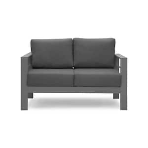 Gray Aluminum Comfy 2-Seat Twin Outdoor Couch with Gray Cushions