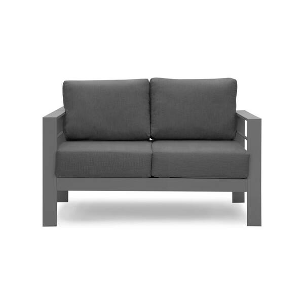 Tenleaf Gray Aluminum Comfy 2-Seat Twin Outdoor Couch with Gray Cushions