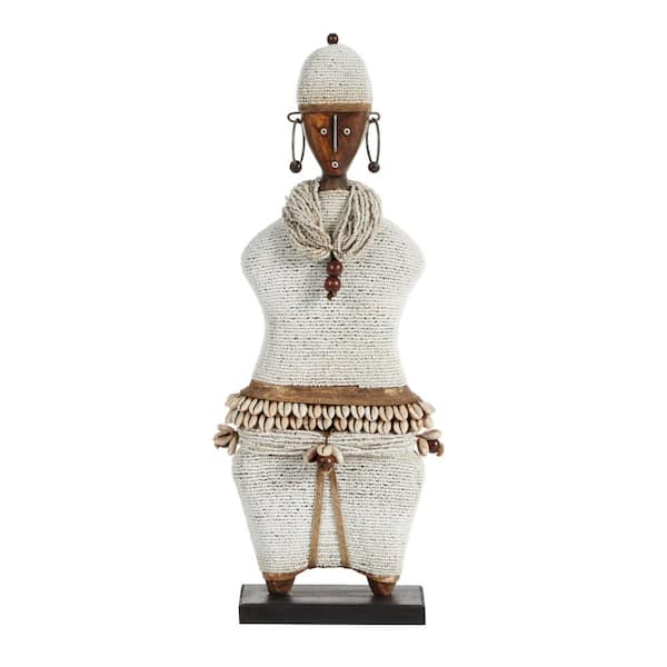 Litton Lane Large Hand-Crafted Pine Wood, Cowrie Shells, White Beads ...