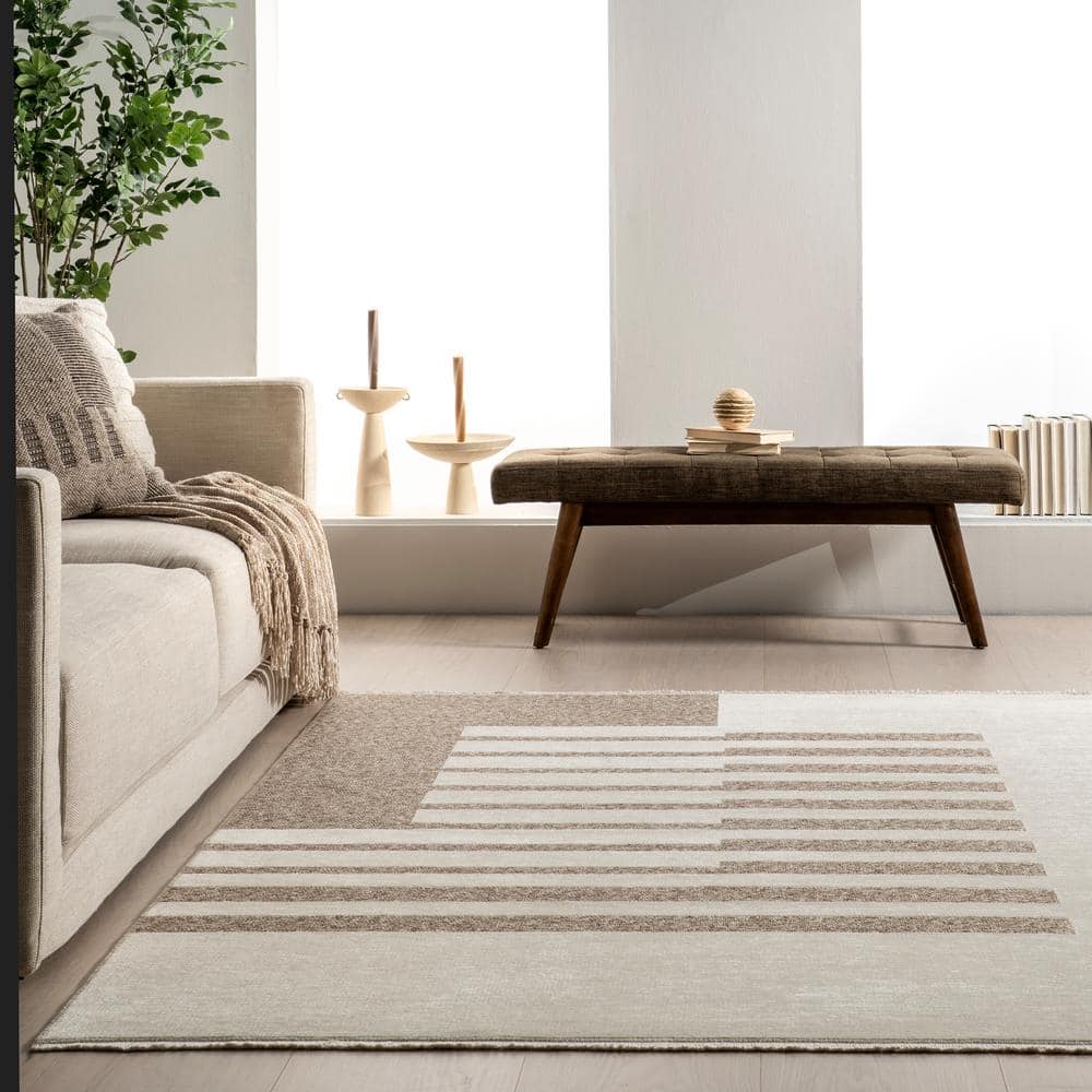 Sofya Beige Abstract Striped Reversible Machine Washable Area Rug