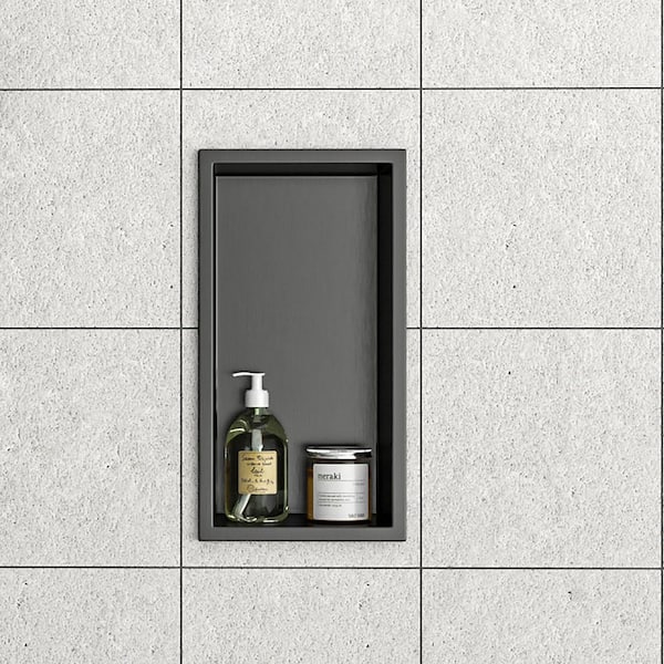 7 in. W x 13 in. H x 4 in. D Shower Niche Set of 1-Pieces in Gunmetal Black