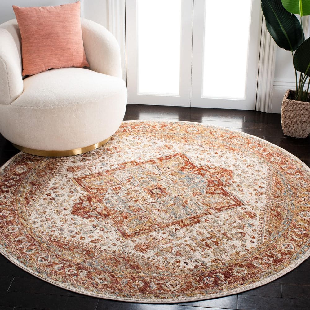 Valencia 6 ft. x 6 ft. Ivory/Rust Distressed Medallion Border Round Area Rug price history on PriceWatchPro