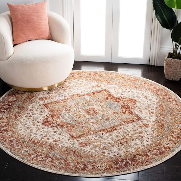 Valencia 6 ft. x 6 ft. Ivory/Rust Distressed Medallion Border Round Area Rug