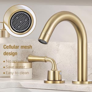 8 in. Widespread 2-Handle Bathroom Faucet with Drain Kit Included and All Mounting Hardware in Brushed Gold