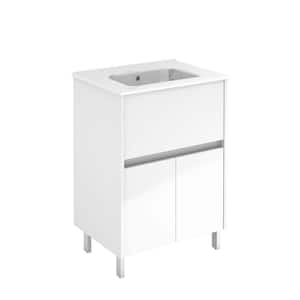 Band 24 in. W x 18 in. D x 34 in. H. Bath Vanity in White with White Vanity Top with White Basin
