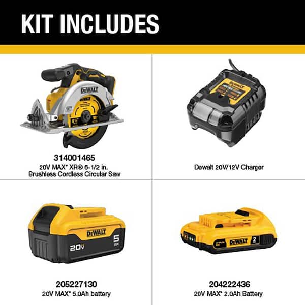 20V MAX Lithium-Ion Cordless Brushless 6-1/2 in. Sidewinder Style Circular Saw with 20V 5 Ah & 2 Ah Batteries & Charger