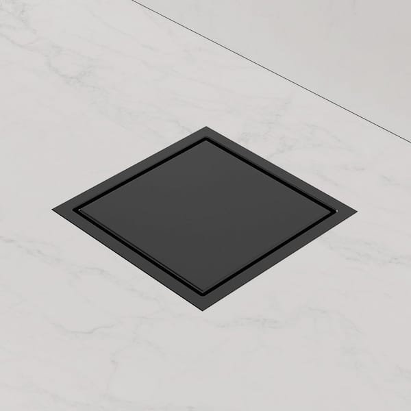 6 x 6 in. Square Stainless Steel Shower Bath Drain with Tile-In Pattern Drain Cover in Matte Black