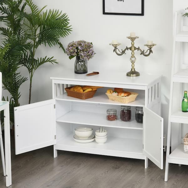 HOMCOM 39.25 in. White 31.5 in. H Wooden Console Table with 2-Levels and Open Shelf