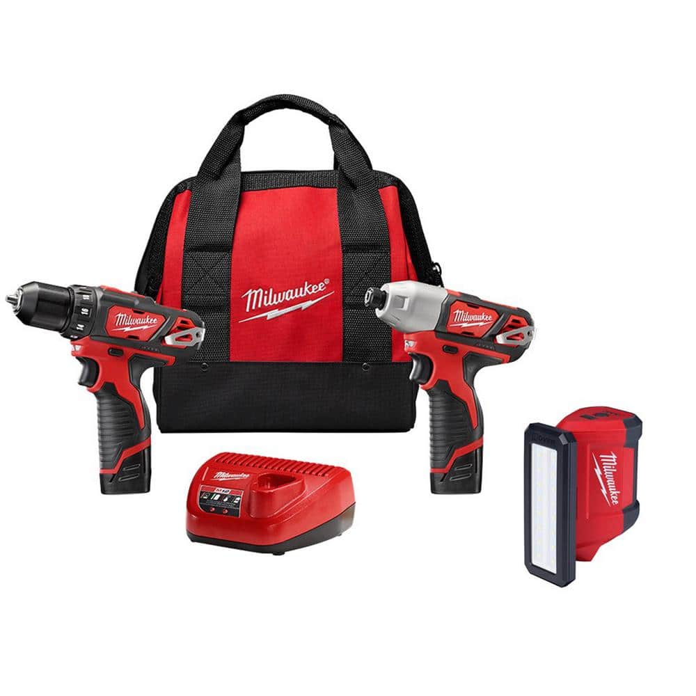 Milwaukee M12 12V Lithium-Ion Cordless Drill Driver/Impact Driver Combo Kit (2-Tool) with 700 Lumens Flood Light -  2494-22-2367-20