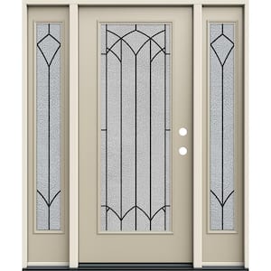 60 in. x 80 in. Left Hand Full Lite Mointclaire Decorative Glass Desert Sand Steel Prehung Front Door w/Sidelites