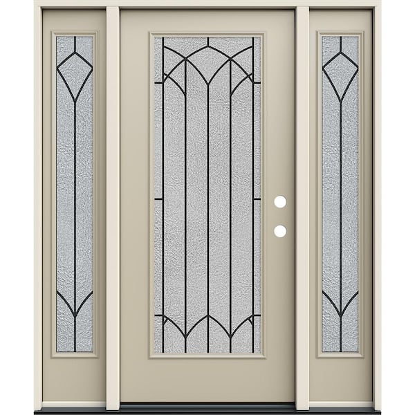 JELD-WEN 60 in. x 80 in. Left Hand Full Lite Mointclaire Decorative Glass Desert Sand Steel Prehung Front Door w/Sidelites