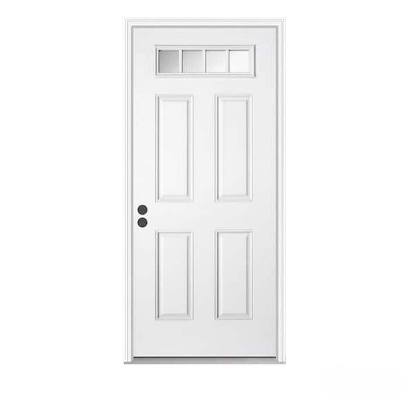 JELD-WEN 36 in. x 80 in. 4 Lite Primed Steel Prehung Right-Hand Inswing Front Door w/Brickmould