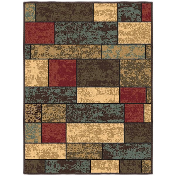 Ottomanson Ottohome Collection Non-Slip Rubberback Boxes Design 2x3 Indoor Entryway Mat, 2 ft. 3 in. x 3 ft., Multicolor