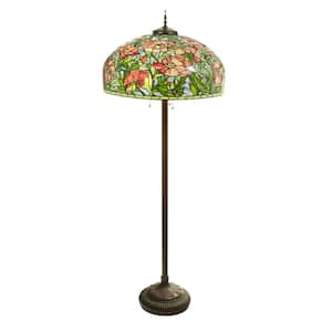 Wilma 69 in. Antique Bronze, Pink and Green Poppy Tiffany-Style Stained Glass Floor Lamp
