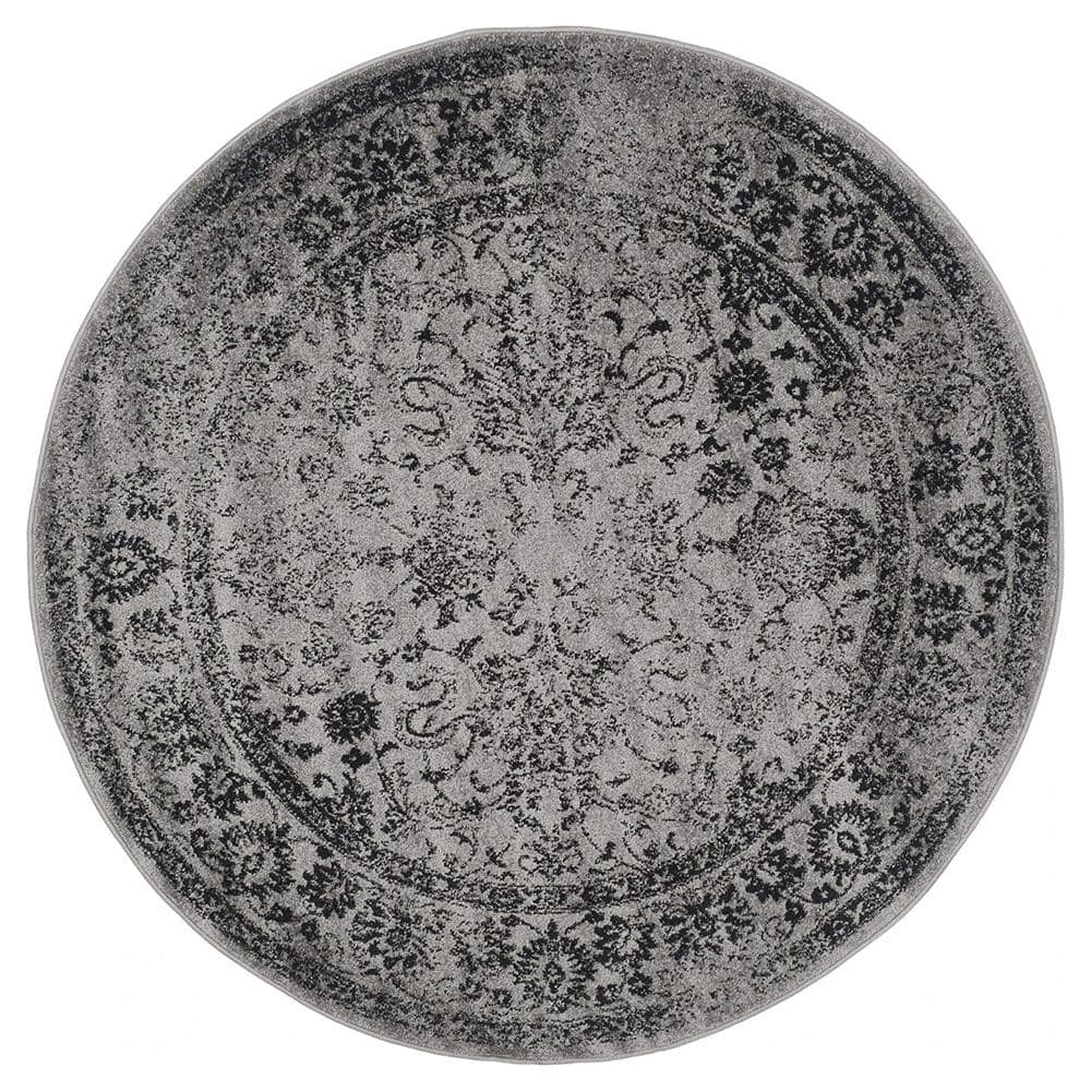 Gray Polypropylene 6 ft. x 6 ft. Oriental Indoor Round Area Rug