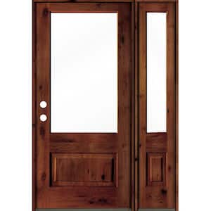 50 in. x 80 in. Knotty Alder Right-Hand/Inswing 3/4 Lite Clear Glass Red Chestnut Stain Wood Prehung Front Door w/RSL