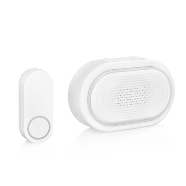 White Plastic Wireless Battery Operated USB-Rechargeable Lighted Doorbell Kit
