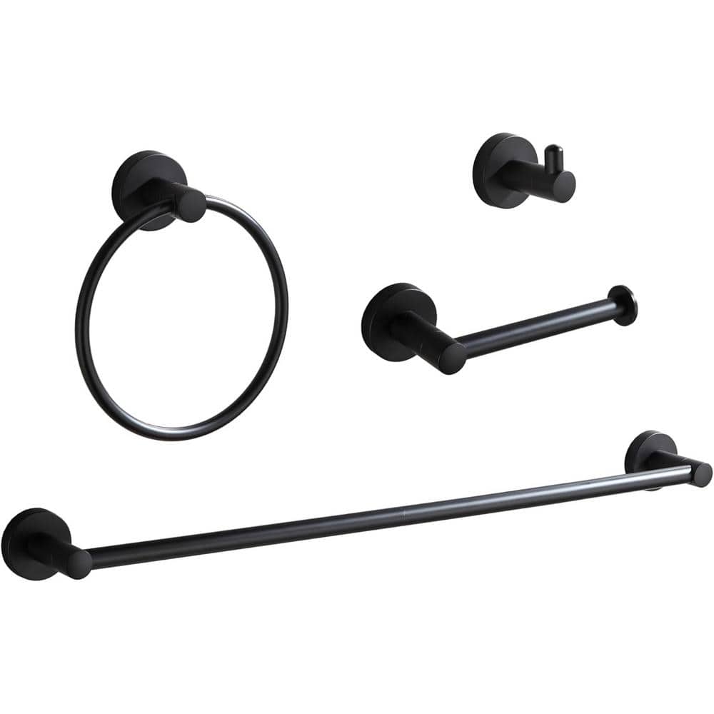 Matte Black 24-Inch Metal Bathroom Hardware Set, 4-Piece