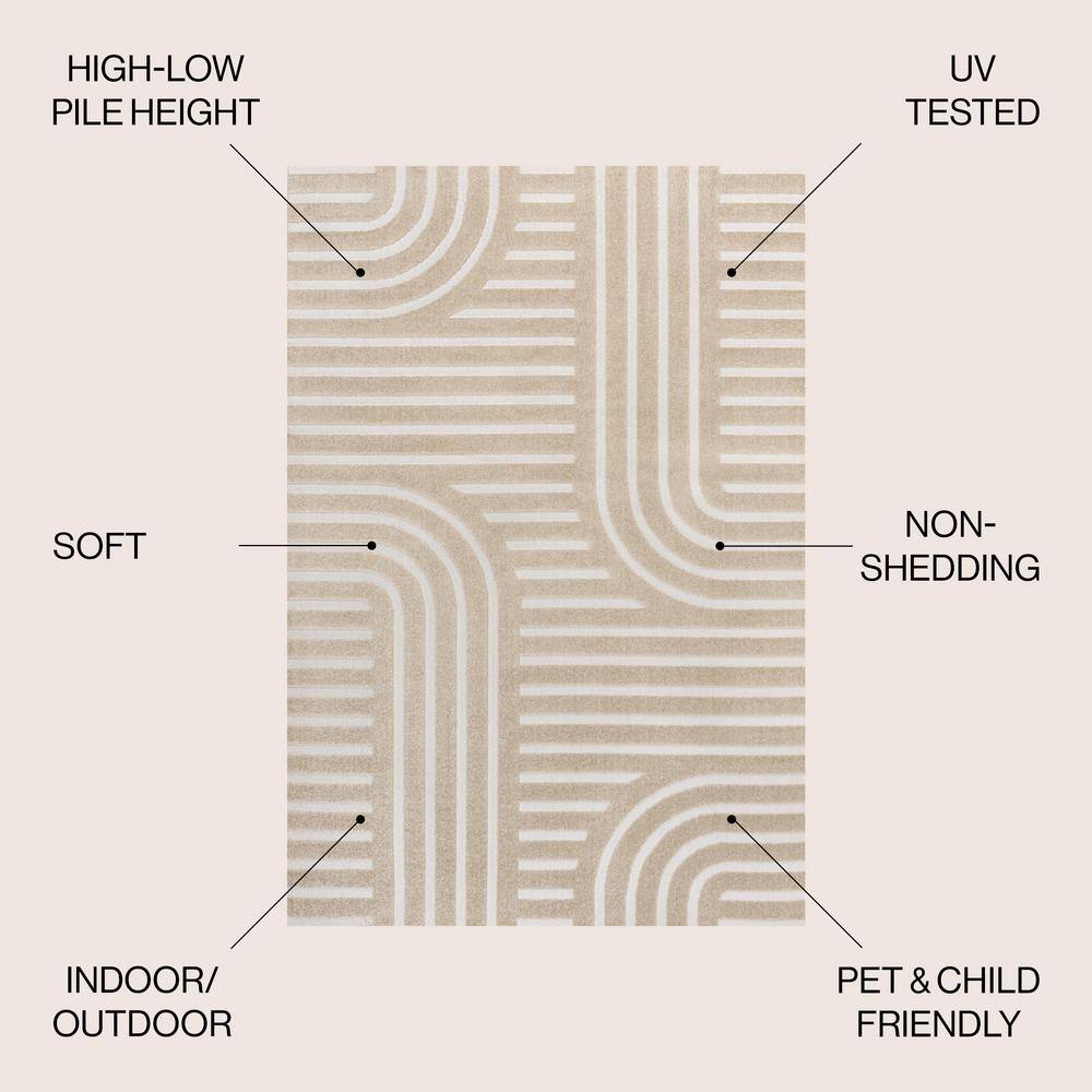 Anders High-Low Beige and Cream 8x10 Stripe Area Rug