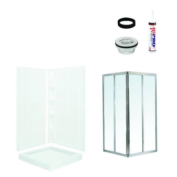 STERLING Intrigue 39 in. x 39 in. x 79-1/8 in. Shower Kit with Shower Door in White/Chrome-DISCONTINUED