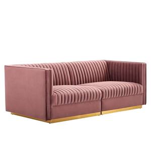 Sanguine 83 in. W Channel Tufted Performance Velvet Modular Sectional Sofa 2-Seated Loveseat In Dusty Rose Pink