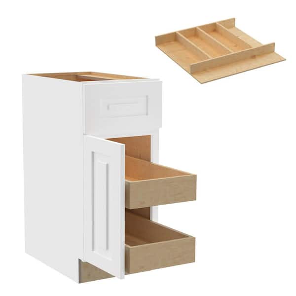 Home Decorators Collection Grayson 15 in. W x 24 in. D x 34.5 in. H Assembled Plywood Base Kitchen Cabinet in Pacific White with 2ROT Utility LH