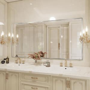 72 in. W x 36 in. H Aluminum Framed Rectangular Vanity Wall Mounted Mirror in Brushed Nichel