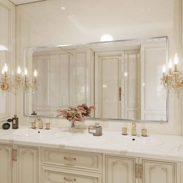 QuivaraView 72 in. W x 36 in. H Aluminum Framed Rectangular Vanity Wall Mounted Mirror in Brushed Nichel