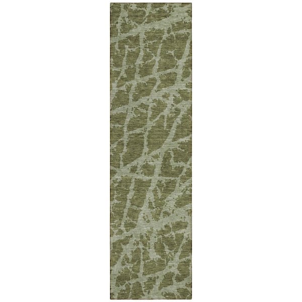 Green 2 ft. x 7 ft. Abstract Indoor / Outdoor Area Rug