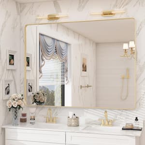 48 in. W x 36 in. H Rectangular Aluminum Alloy Framed and Tempered Glass Wall Bathroom Vanity Mirror in Brushed Gold