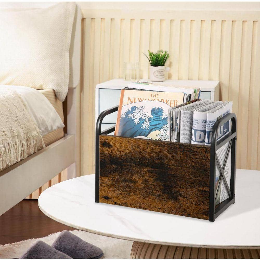Brown Wood Freestanding Magazine Rack Magazine Rack Floor 14 in. W x 10 ...
