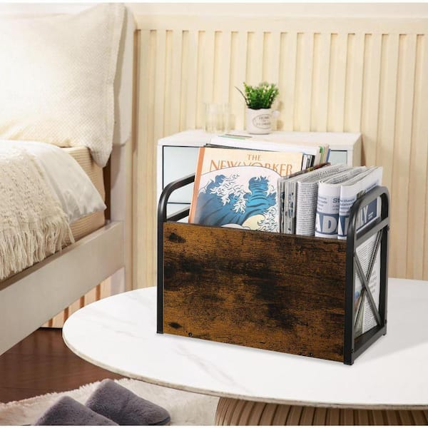 Brown Wood Freestanding Magazine Rack Magazine Rack Floor 14 in. W x 10 ...