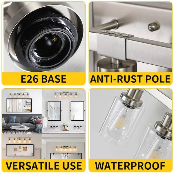 31 in. 5-Light Chrome Vanity Lights, Wall Sconces with Clear Glass Shades, Modern Bathroom Lighting, Bulbs Not Included