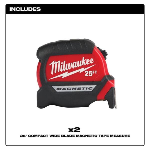Milwaukee Adjustable Electricians Work Belt with 25 ft. x 1 in. Compact Magnetic Tape Measure