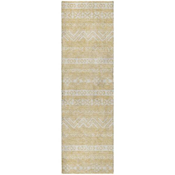 Dream Shag Premium Machine Washable Abstract ADS803 Gold 2 ft. x 7 ft. Runner Rug